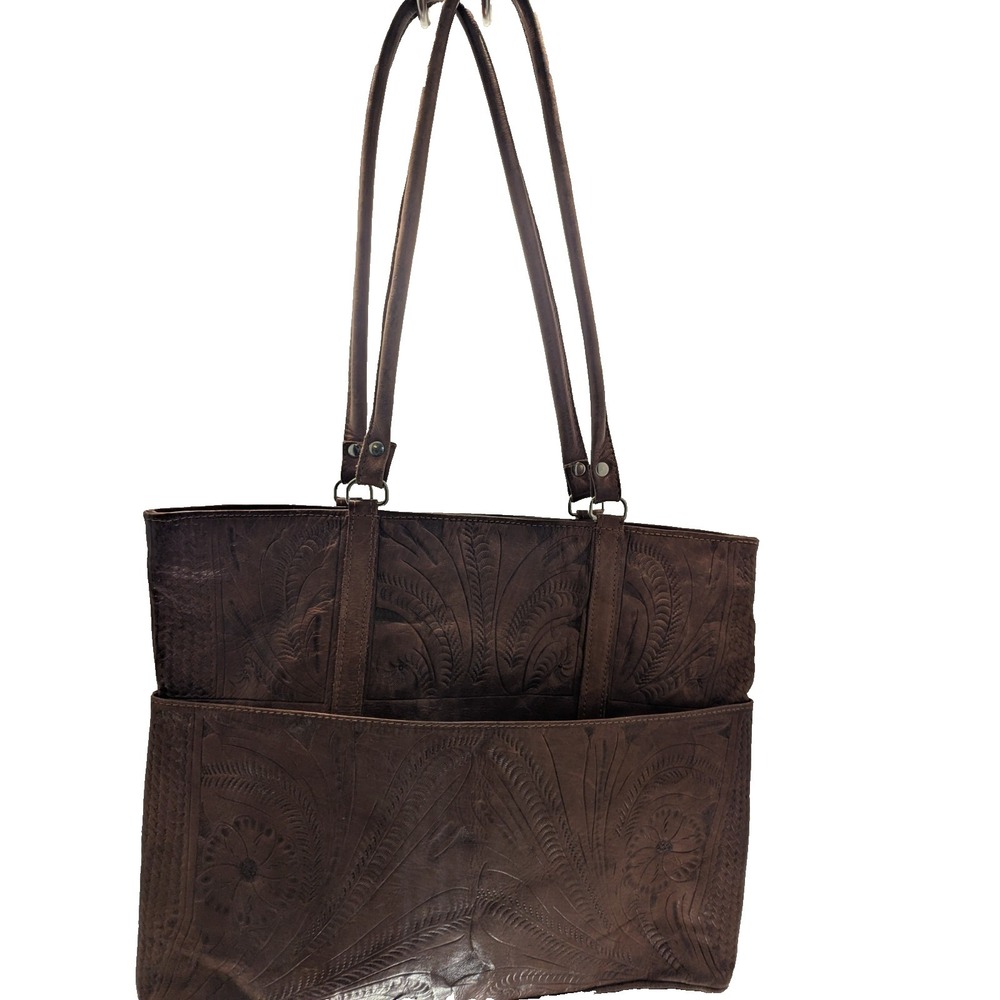 Purse Southwestern Leather Shoulder Handbag  brown Floral Designs